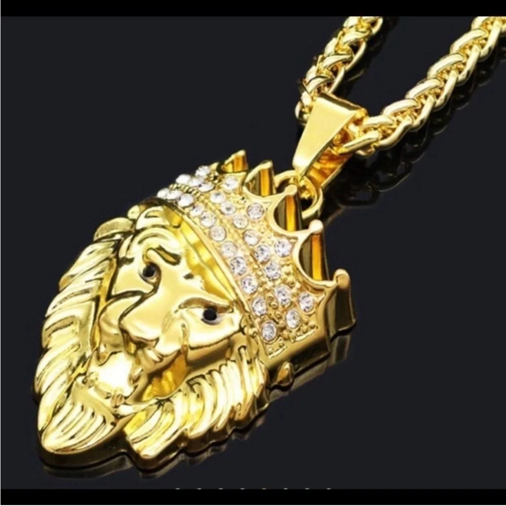 Gold Plated Lion Head Pendant Necklace